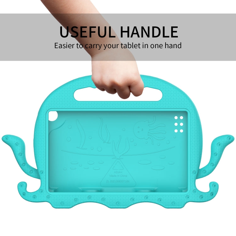 For Amazon Kindle Fire HD 7 2019 / 2017 / 2015 Octopus EVA Shockproof Tablet Case with Screen Film & Shoulder Strap(Glacier Green)