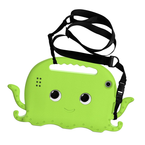 For Amazon Kindle Fire HD 7 2019 / 2017 / 2015 Octopus EVA Shockproof Tablet Case with Screen Film & Shoulder Strap(Grass Green)