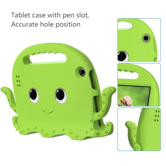 For Amazon Kindle Fire HD 7 2019 / 2017 / 2015 Octopus EVA Shockproof Tablet Case with Screen Film & Shoulder Strap(Grass Green)