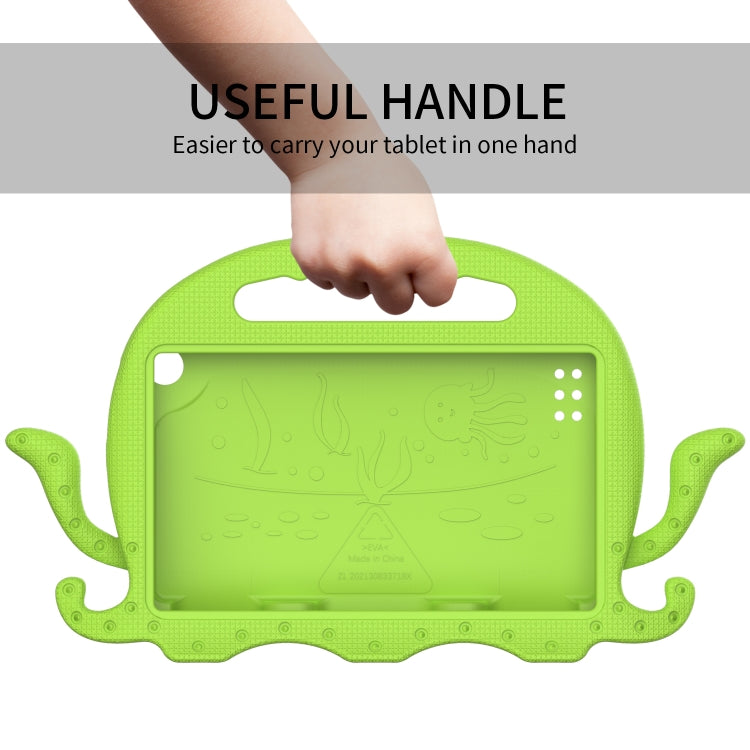 For Amazon Kindle Fire HD 7 2019 / 2017 / 2015 Octopus EVA Shockproof Tablet Case with Screen Film & Shoulder Strap(Grass Green)