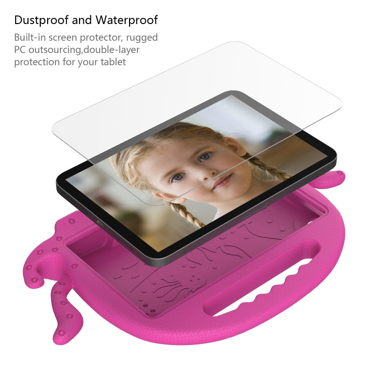 For Amazon Kindle Fire HD 7 2019 / 2017 / 2015 Octopus EVA Shockproof Tablet Case with Screen Film & Shoulder Strap(Rose Red)