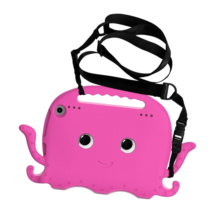 For Amazon Kindle Fire HD 8 / HD 8 Plus Octopus EVA Shockproof Tablet Case with Screen Film & Shoulder Strap(Rose Red)