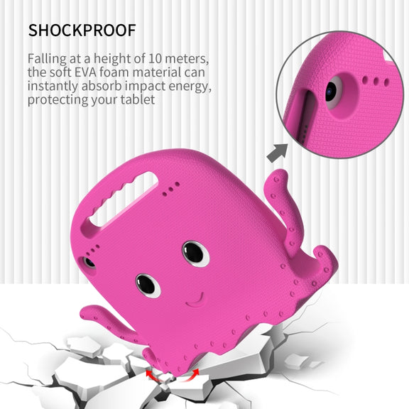 For Amazon Kindle Fire HD 8 / HD 8 Plus Octopus EVA Shockproof Tablet Case with Screen Film & Shoulder Strap(Rose Red)