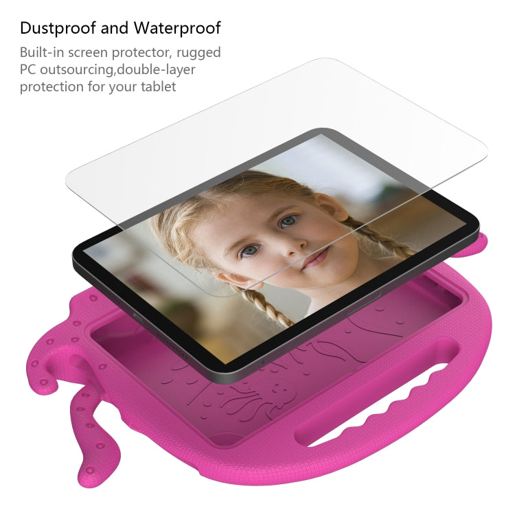 For Amazon Kindle Fire HD 8 / HD 8 Plus Octopus EVA Shockproof Tablet Case with Screen Film & Shoulder Strap(Rose Red)