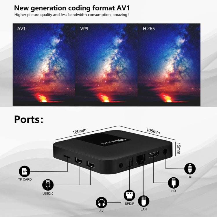 TX3 mini+  Android 11.0 Smart TV Box, Amlogic S905W2 Quad Core, Memory:2GB+16GB, 2.4GHz WiFi(EU Plug)