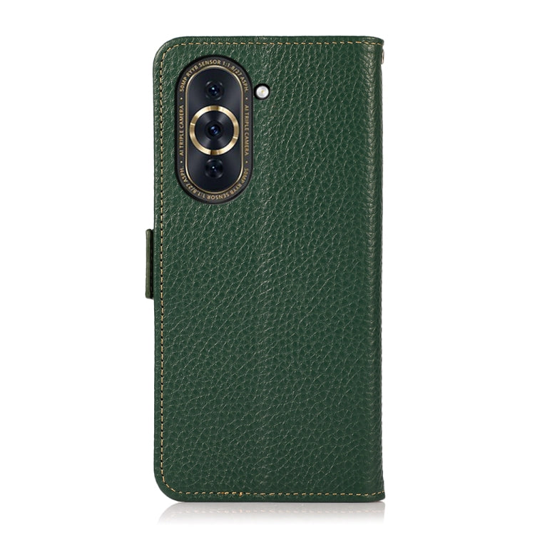 For Huawei Nova 10 KHAZNEH Side-Magnetic Litchi Genuine Leather RFID Phone Case(Green)