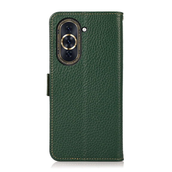 For Huawei Nova 10 KHAZNEH Side-Magnetic Litchi Genuine Leather RFID Phone Case(Green)