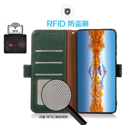 For Huawei Nova 10 KHAZNEH Side-Magnetic Litchi Genuine Leather RFID Phone Case(Green)