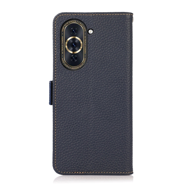 For Huawei Nova 10 KHAZNEH Side-Magnetic Litchi Genuine Leather RFID Phone Case(Blue)