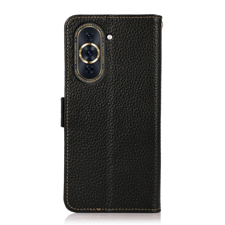 For Huawei Nova 10 KHAZNEH Side-Magnetic Litchi Genuine Leather RFID Phone Case(Black)