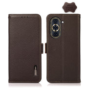 For Huawei Nova 10 Pro KHAZNEH Side-Magnetic Litchi Genuine Leather RFID Phone Case(Brown)