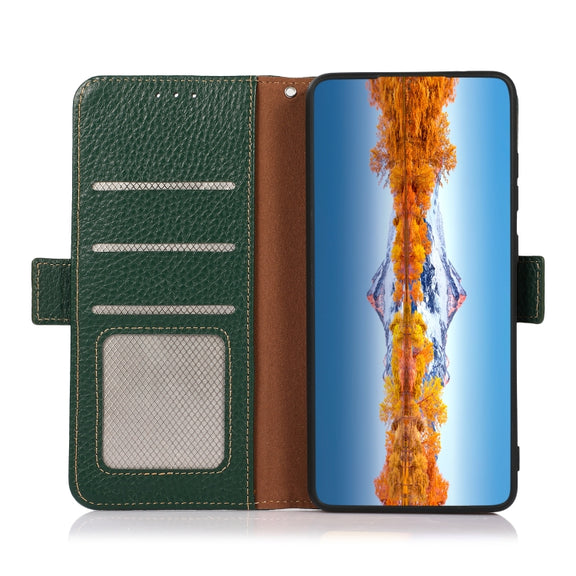 For Huawei Nova 10 Pro KHAZNEH Side-Magnetic Litchi Genuine Leather RFID Phone Case(Green)