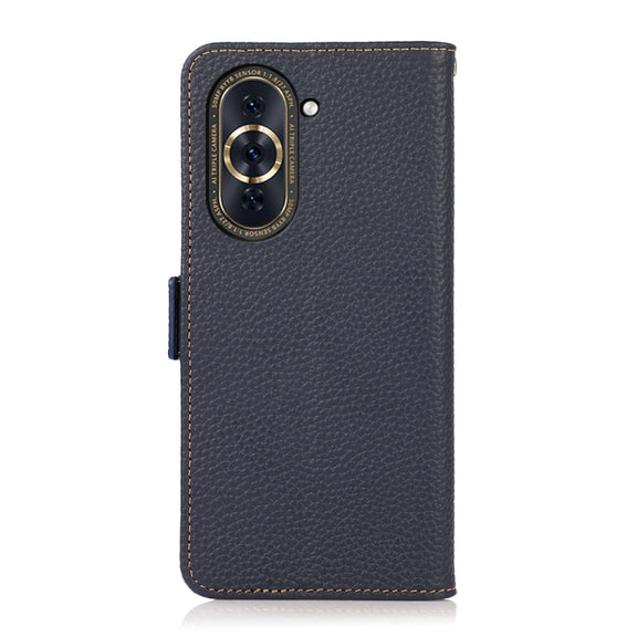 For Huawei Nova 10 Pro KHAZNEH Side-Magnetic Litchi Genuine Leather RFID Phone Case(Blue)