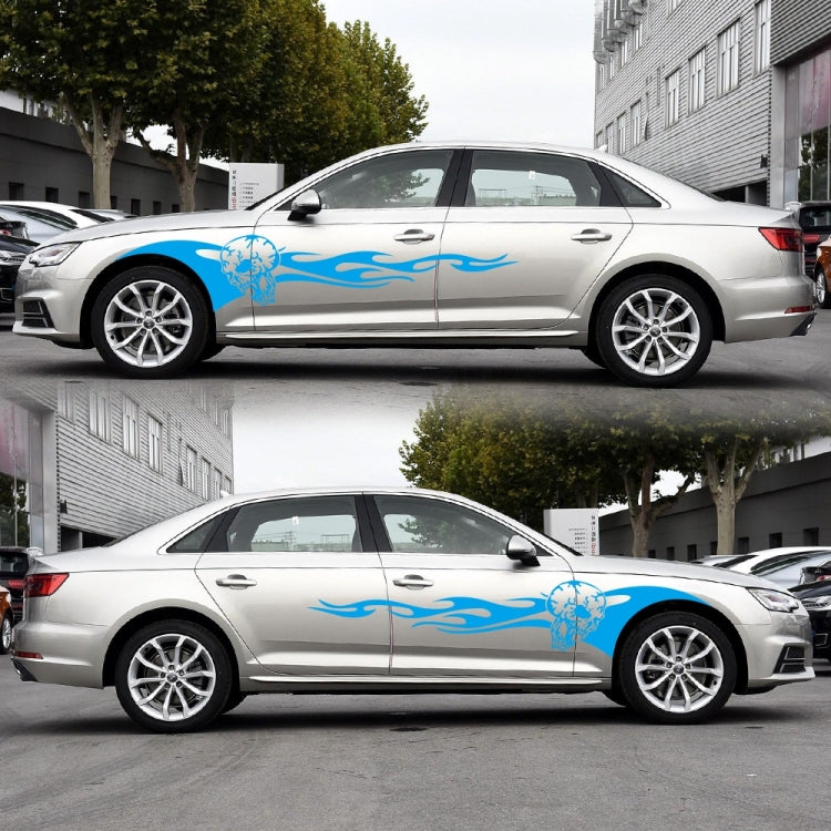 2 PCS/Set D-964 Skull Flame Pattern Car Modified Decorative Sticker(Blue)