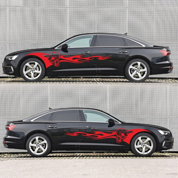 2 PCS/Set D-964 Skull Flame Pattern Car Modified Decorative Sticker(Red)