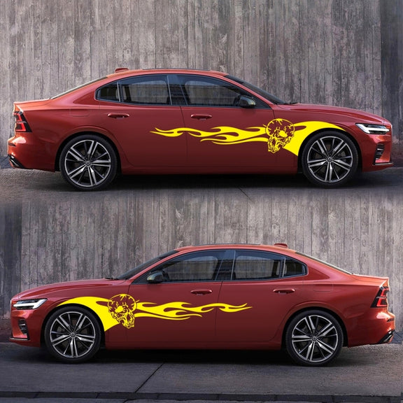 2 PCS/Set D-964 Skull Flame Pattern Car Modified Decorative Sticker(Yellow)