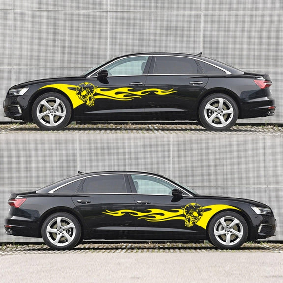 2 PCS/Set D-964 Skull Flame Pattern Car Modified Decorative Sticker(Yellow)