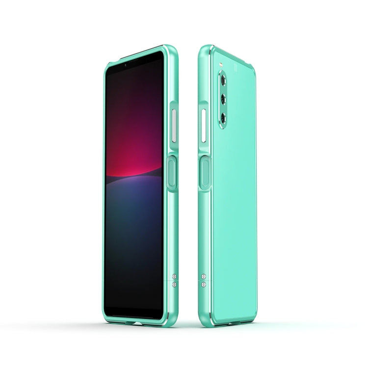 For Sony Xperia 10 ��� Aurora Series Lens Protector + Metal Frame Protective Phone Case(Green+Silver)