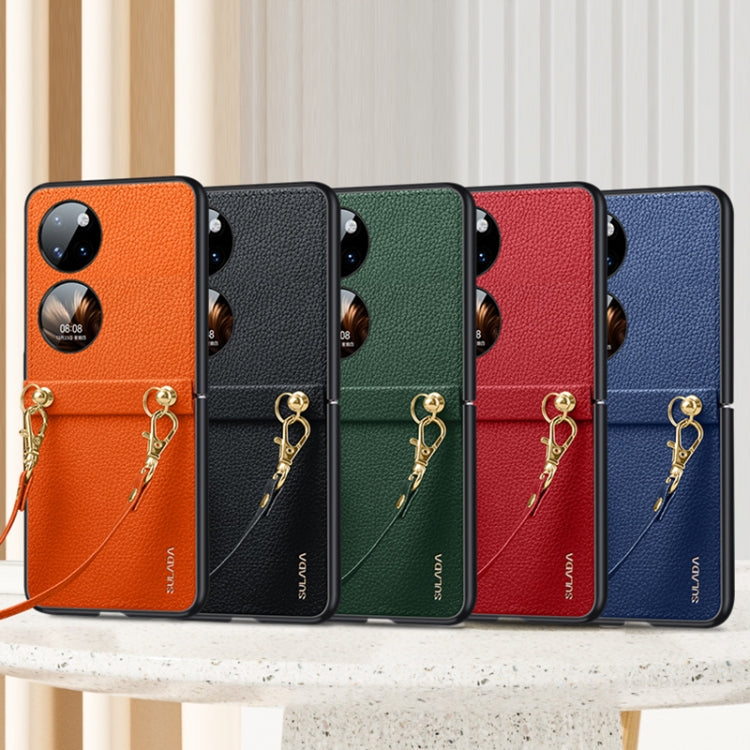 For Huawei P50 Pocket SULADA Litchi Texture Leather + TPU Phone Case with Strap(Green)