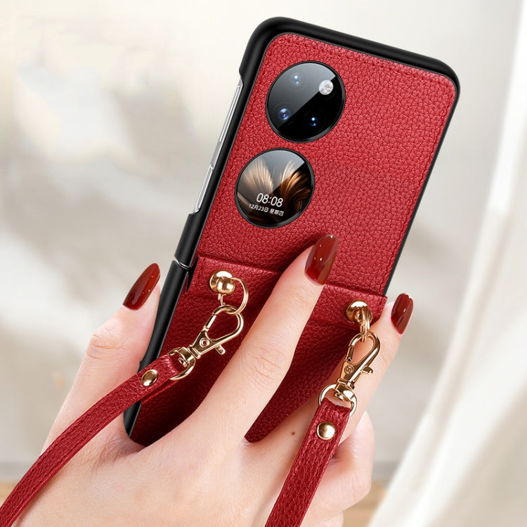 For Huawei P50 Pocket SULADA Litchi Texture Leather + TPU Phone Case with Strap(Orange)