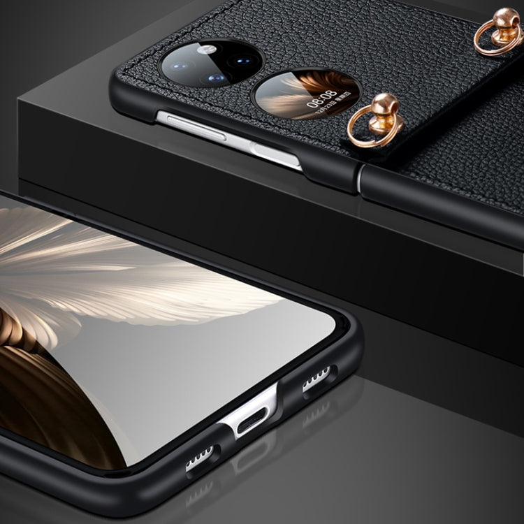 For Huawei P50 Pocket SULADA Litchi Texture Leather + TPU Phone Case with Strap(Black)