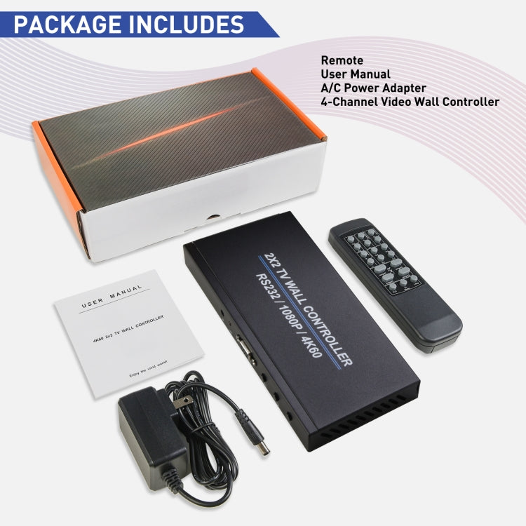 BT100 4K 60Hz 1080P 2 x 2 TV Wall Controller, Plug Type:UK Plug(Black)