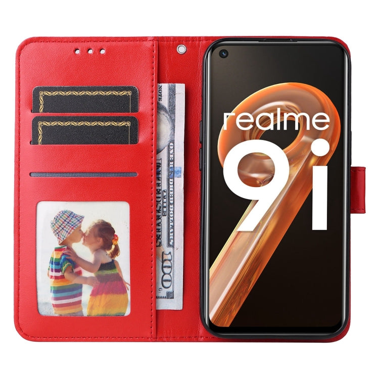 For OPPO Realme 9i / A36 4G / A76 4G Embossed Sunflower Leather Phone Case(Red)