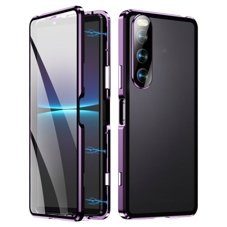 For Sony Xperia 10 IV HD Magnetic Metal Tempered Glass Phone Case(Purple)