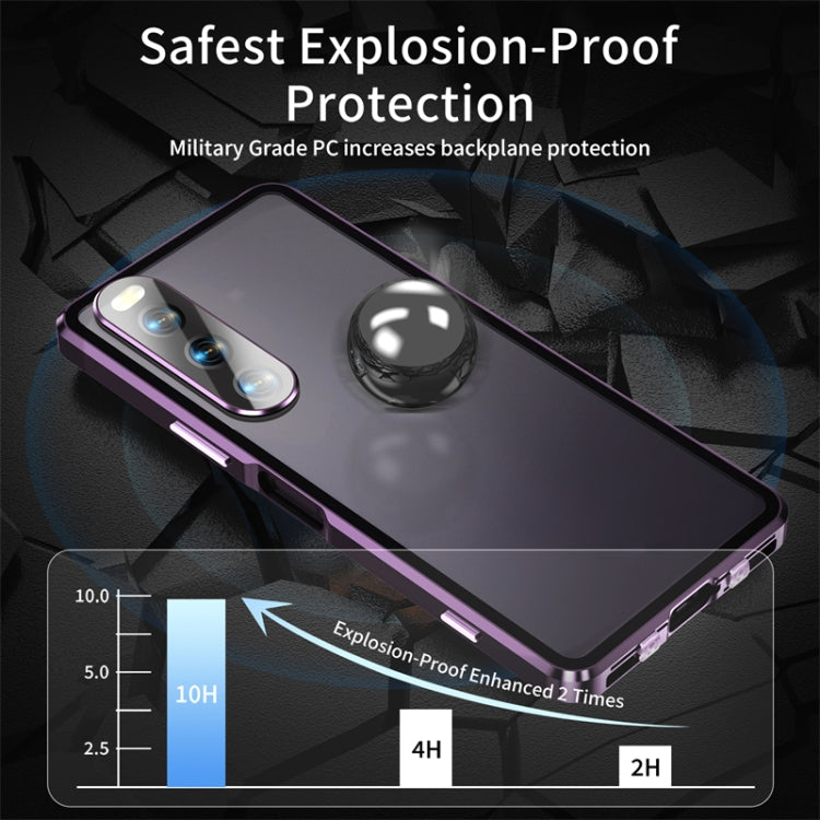 For Sony Xperia 10 IV HD Magnetic Metal Tempered Glass Phone Case(Purple)
