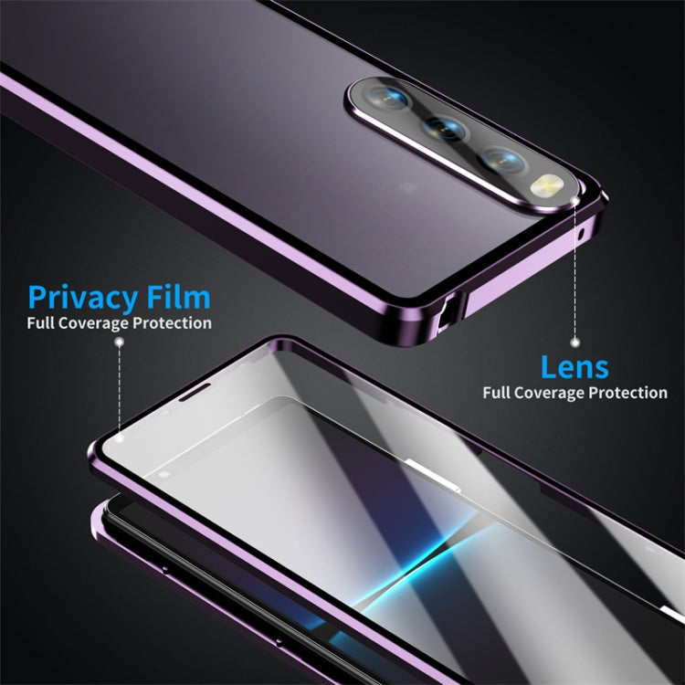For Sony Xperia 10 IV HD Magnetic Metal Tempered Glass Phone Case(Purple)