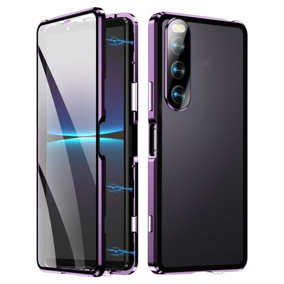 For Sony Xperia 10 IV HD Magnetic Metal Tempered Glass Phone Case(Purple)