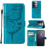 For OPPO Reno8 Pro+ Embossed Butterfly Flip Leather Phone Case(Blue)