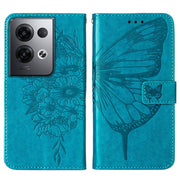 For OPPO Reno8 Pro+ Embossed Butterfly Flip Leather Phone Case(Blue)