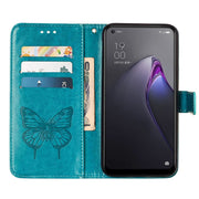 For OPPO Reno8 Pro+ Embossed Butterfly Flip Leather Phone Case(Blue)