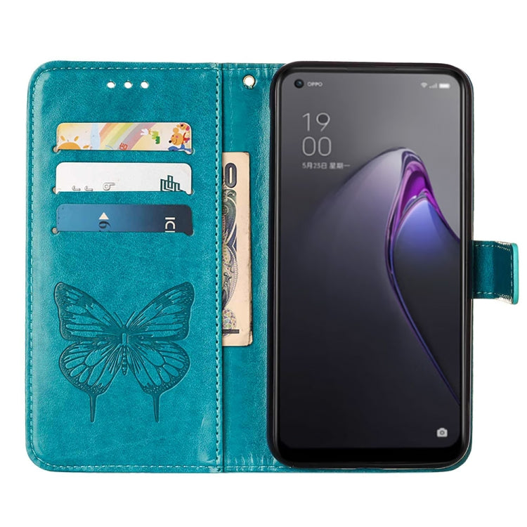 For OPPO Reno8 Pro+ Embossed Butterfly Flip Leather Phone Case(Blue)