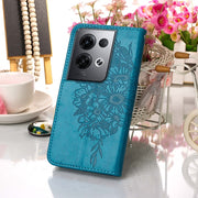 For OPPO Reno8 Pro+ Embossed Butterfly Flip Leather Phone Case(Blue)