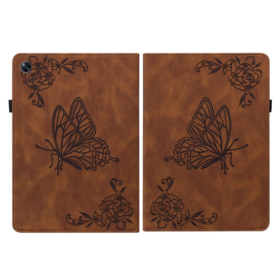 For OPPO Pad Air Butterfly Flower Embossed Leather Tablet Case(Brown)