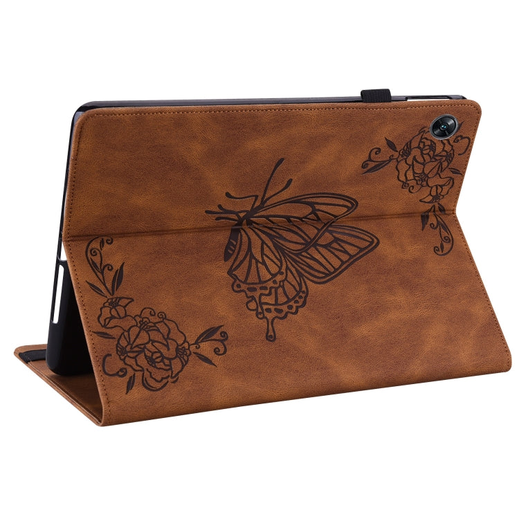 For OPPO Pad Air Butterfly Flower Embossed Leather Tablet Case(Brown)