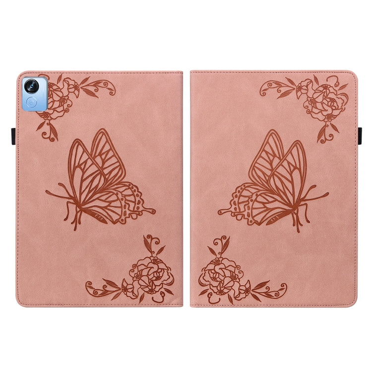 For Realme Pad X Butterfly Flower Embossed Leather Tablet Case(Rose Gold)
