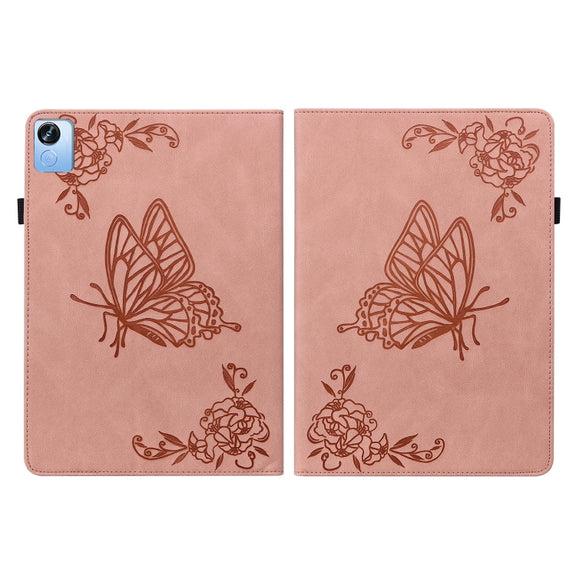 For Realme Pad X Butterfly Flower Embossed Leather Tablet Case(Rose Gold)