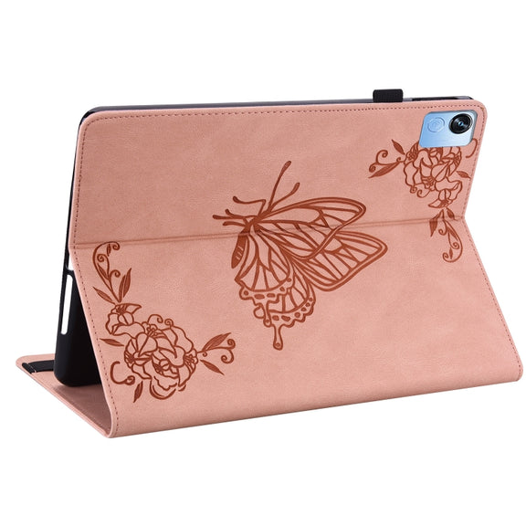 For Realme Pad X Butterfly Flower Embossed Leather Tablet Case(Rose Gold)