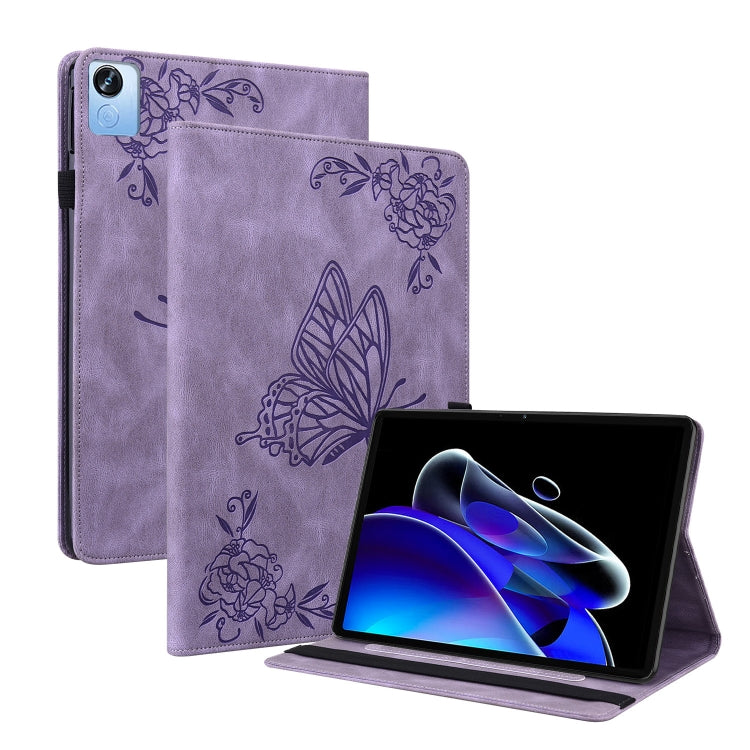 For Realme Pad X Butterfly Flower Embossed Leather Tablet Case(Purple)