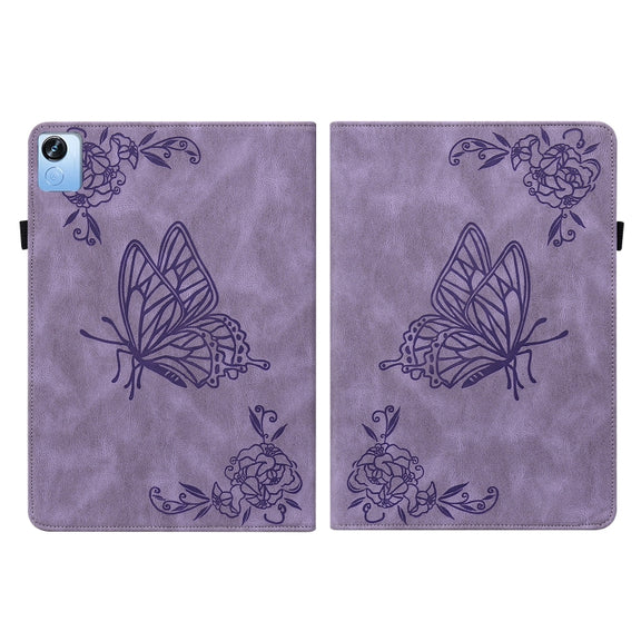 For Realme Pad X Butterfly Flower Embossed Leather Tablet Case(Purple)