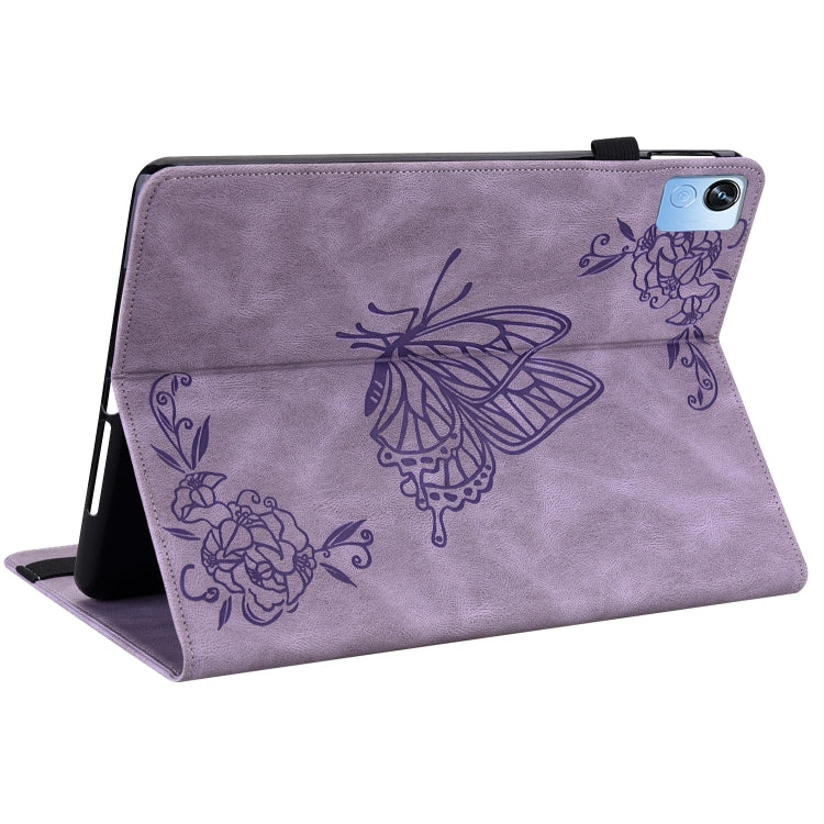 For Realme Pad X Butterfly Flower Embossed Leather Tablet Case(Purple)