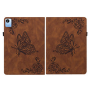 For Realme Pad X Butterfly Flower Embossed Leather Tablet Case(Brown)