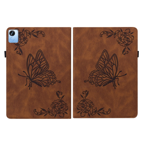 For Realme Pad X Butterfly Flower Embossed Leather Tablet Case(Brown)