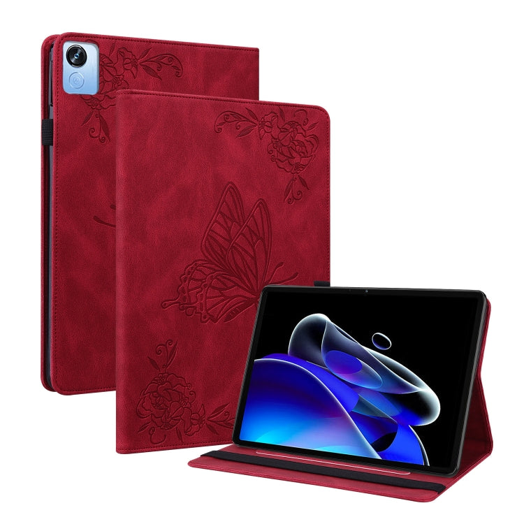 For Realme Pad X Butterfly Flower Embossed Leather Tablet Case(Red)