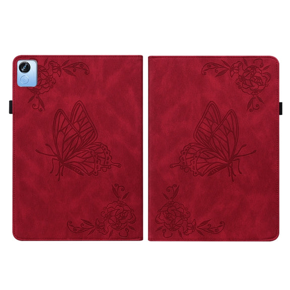 For Realme Pad X Butterfly Flower Embossed Leather Tablet Case(Red)