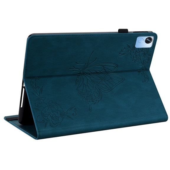For Realme Pad X Butterfly Flower Embossed Leather Tablet Case(Blue)