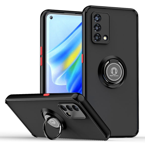 For OPPO A74 4G Q Shadow 1 Series TPU + PC Phone Case with Ring Holder(Black+Red)